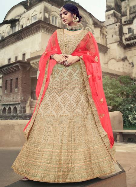 Beige Colour Exclusive Bridal Wedding Wear Satin Heavy Embroidery With Stone Work Lehenga Choli Collection 4508